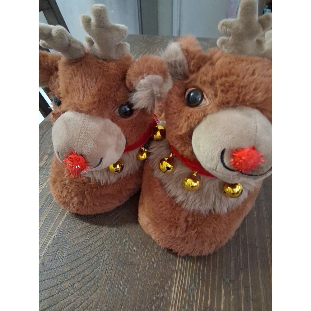 (#86) American Eagle Slippers Rudolph Red Nose Reindeer Women's L/XL